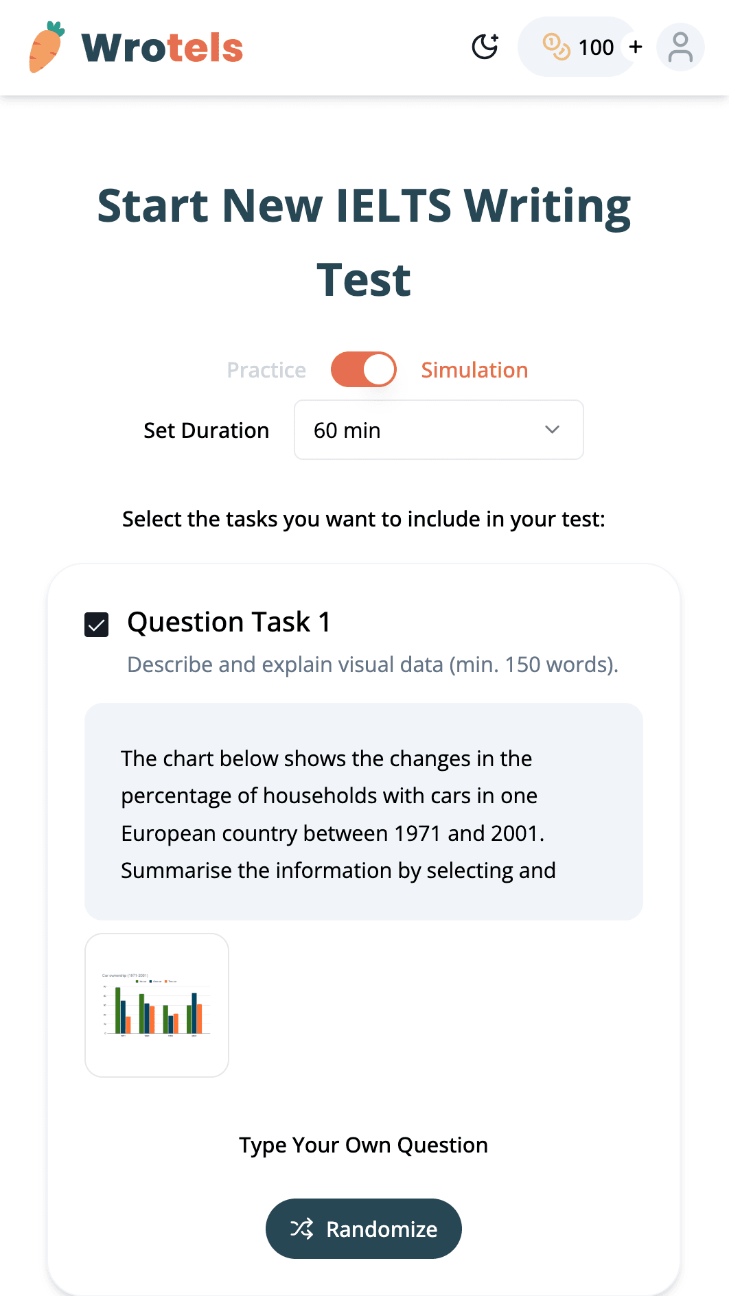 Start a New Test Page